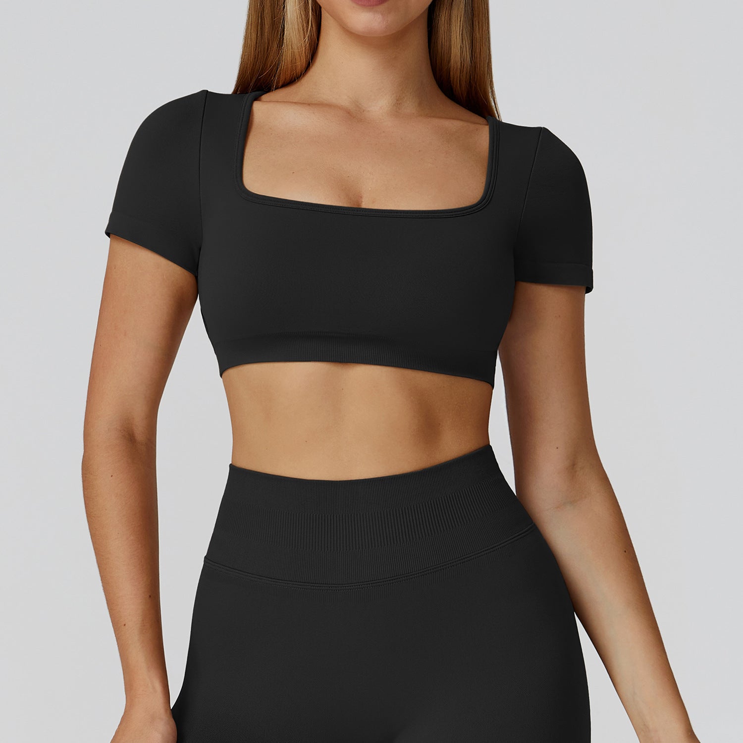 Autumn And Winter Seamless Yoga Clothes For Women Hollow-out Beauty Back Slim Fit Yoga Short Sleeve