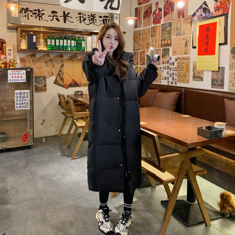 Long Overknee Down Cotton-padded Coat Same Style Winter Thickened Korean Style Work Clothes