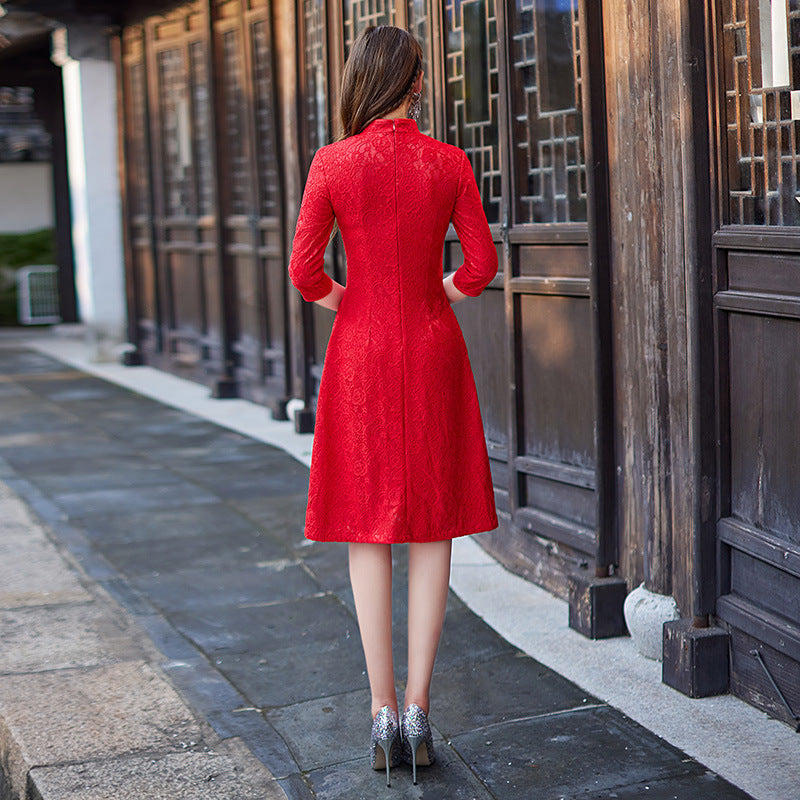 Winter Clothes Seven Point Sleeve Improved A-hem Chinese Style Dress
