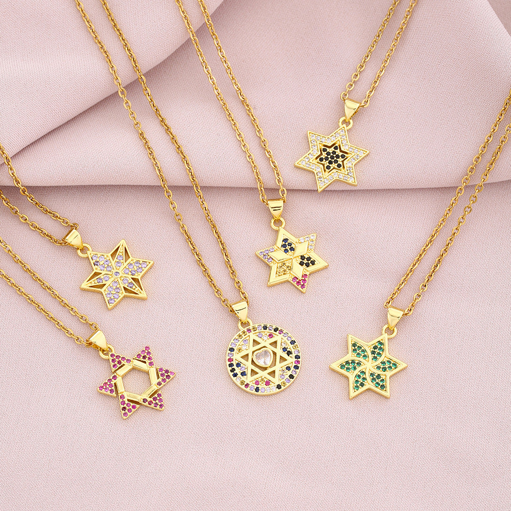 Six-pointed Emerald Zircon Pendant Necklace