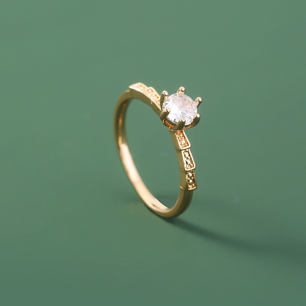 Niche Metal Zircon Ring Gem Ring Adjustable