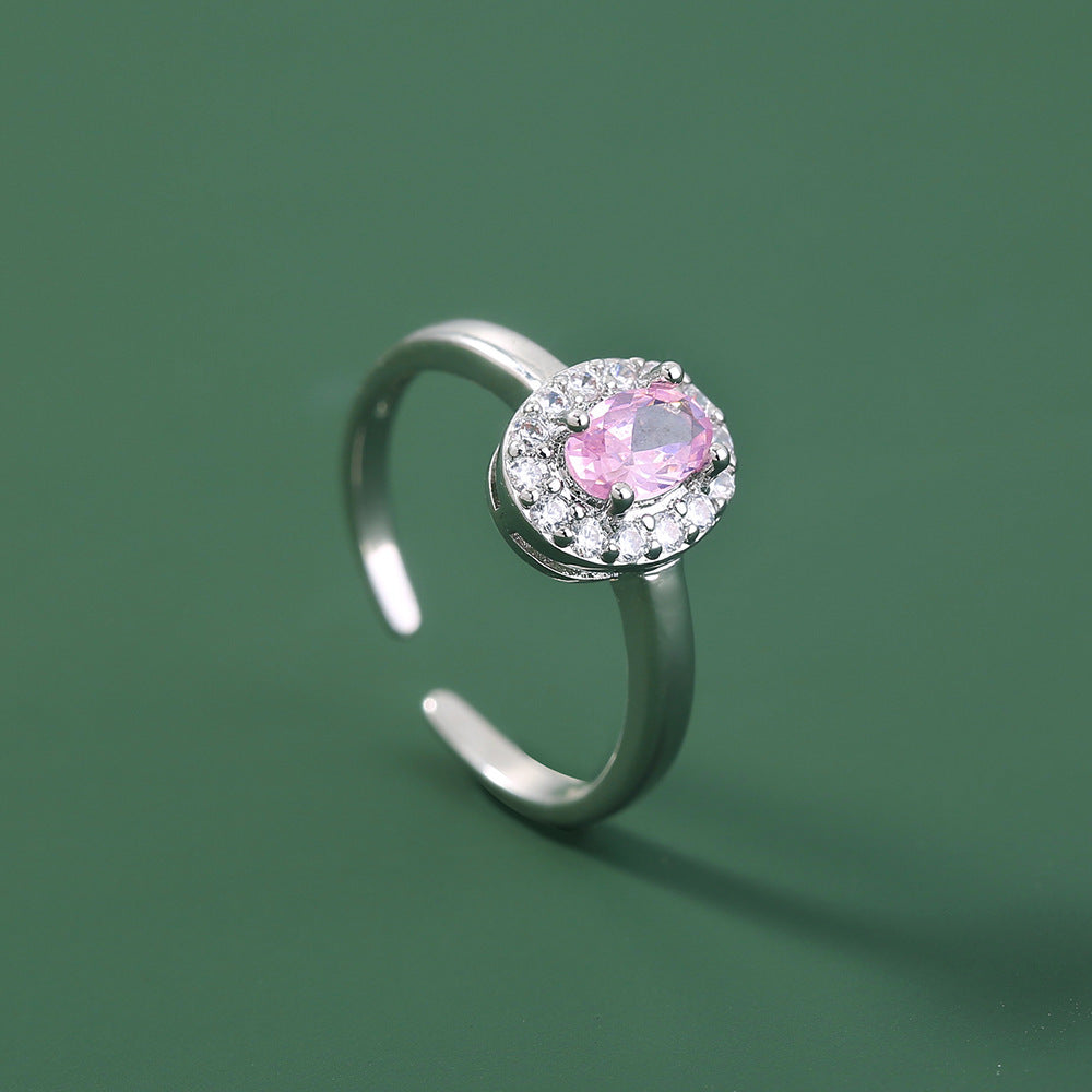 Niche Metal Zircon Ring Gem Ring Adjustable