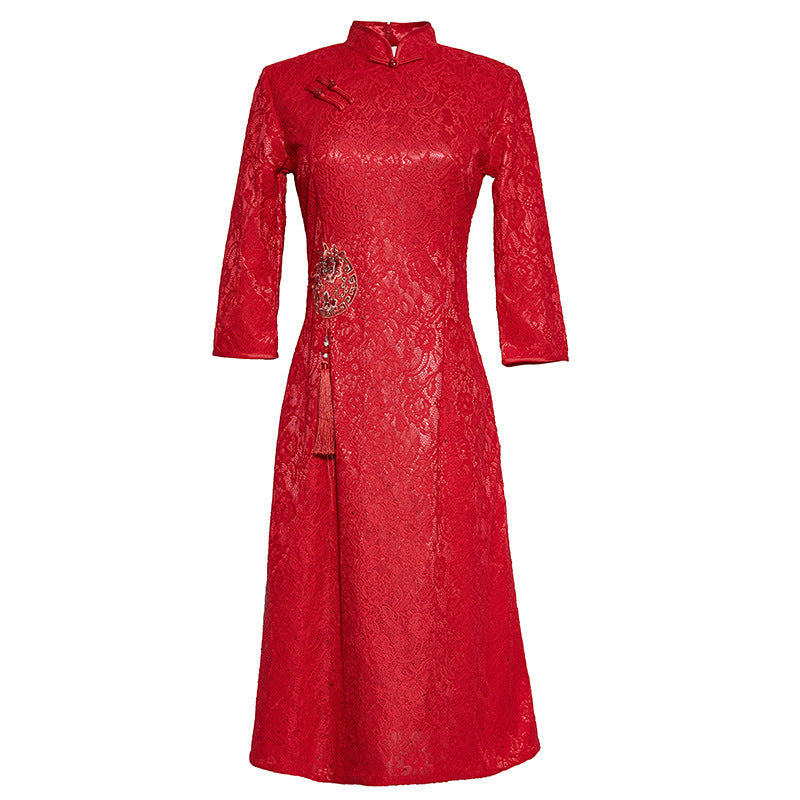 Winter Clothes Seven Point Sleeve Improved A-hem Chinese Style Dress