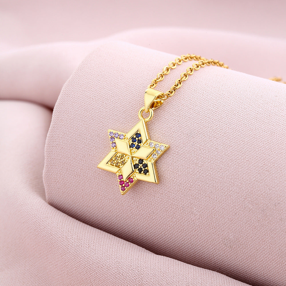 Six-pointed Emerald Zircon Pendant Necklace