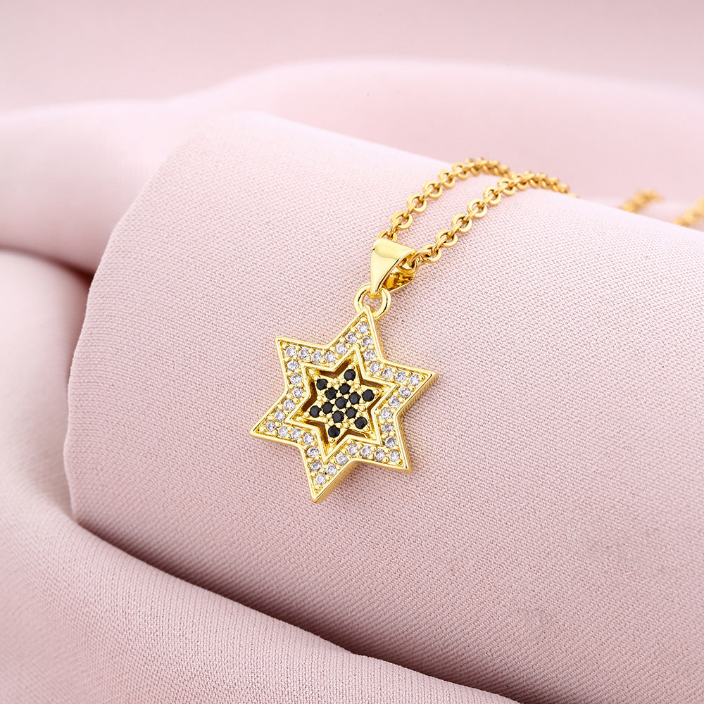 Six-pointed Emerald Zircon Pendant Necklace
