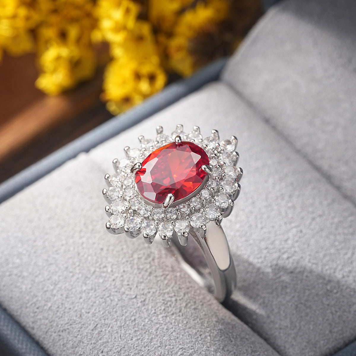 Orange Zircon Ring Affordable Luxury Style Ornament
