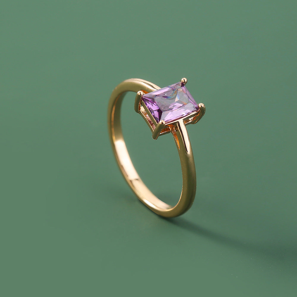 Niche Metal Zircon Ring Gem Ring Adjustable
