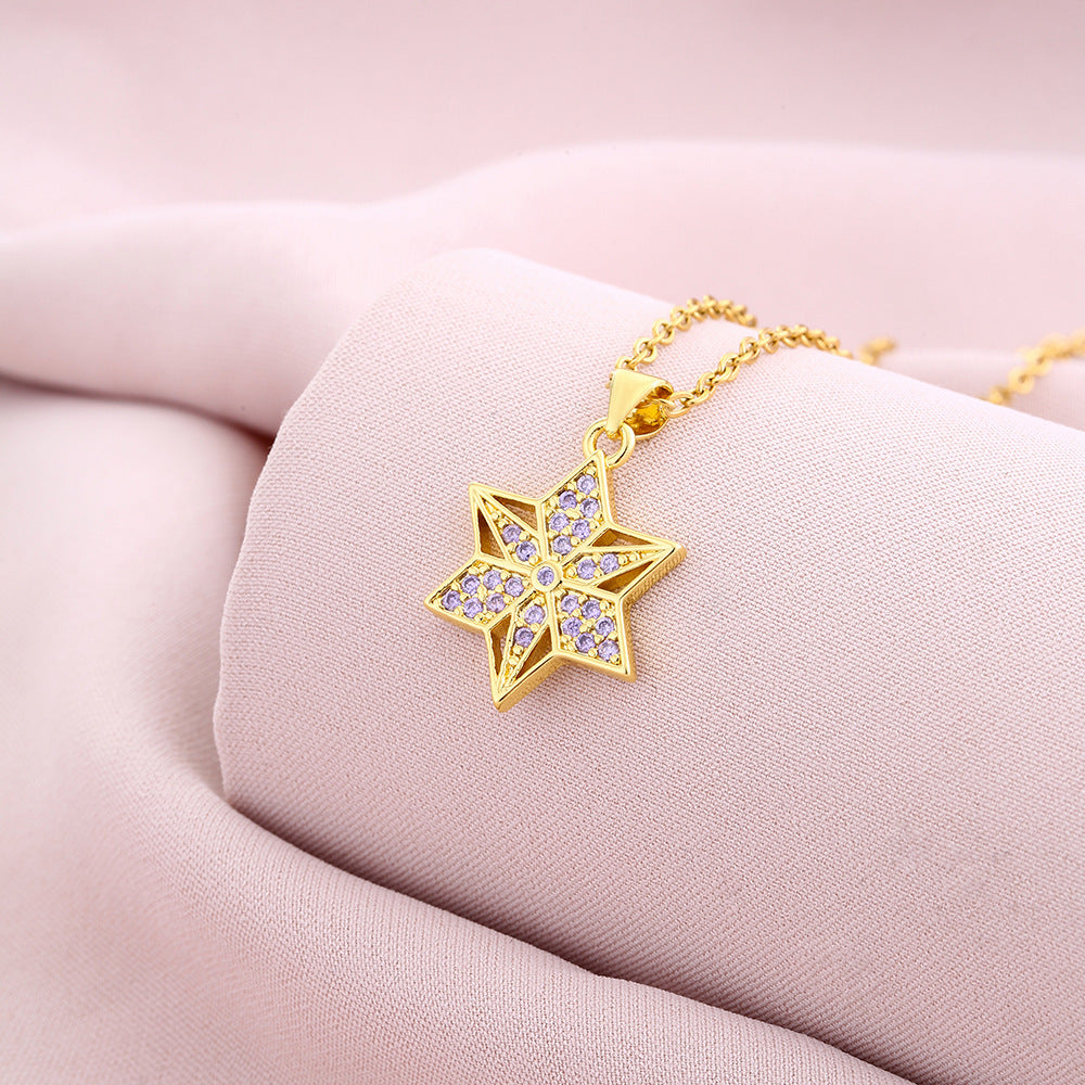 Six-pointed Emerald Zircon Pendant Necklace